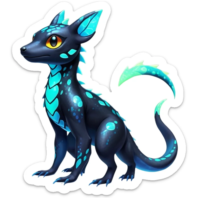 Colorful Neon Exotic Salandit-Aurorus-Umbreon-Fakémon-hybrid-creature with splash markings (full body)  sticker