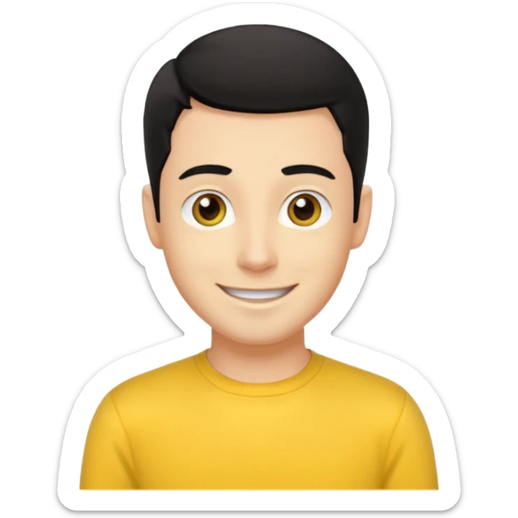 Greg Wiggle of The Wiggles with light skin, black hair, hazel eyes, yellow skivvy shirt sticker