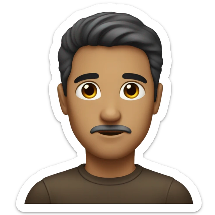 man, Hair is short, straight, and dark brown in color.
Face is oval-shaped.
Eyes are medium-sized, with a serious and slightly contemplative expression. sticker