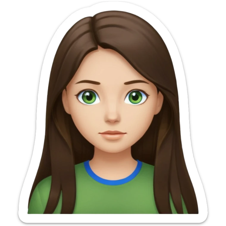 brunette straight long hair girl green shirt blue eyes sticker