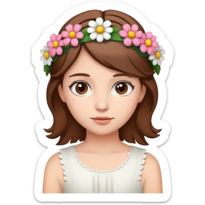 Girl wearing flower headband with brown hair sticker