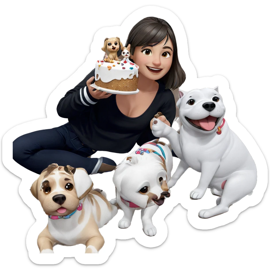 smiling girl with cake and dog sticker