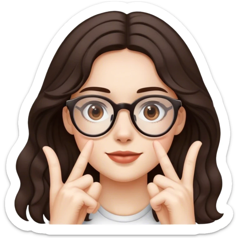 chica con el cabello marrón oscuro semi ondulado y lentes muy delgados haciendo un like  sticker