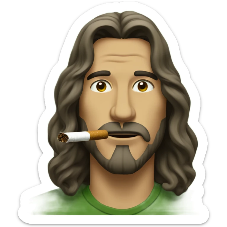 long haired man smoking a backwoods filled with green tobacco with the backwoods in his mouth sticker