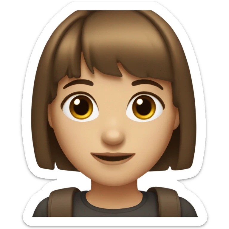 short brown hair with bang, white skin girl with big brown eyes sticker