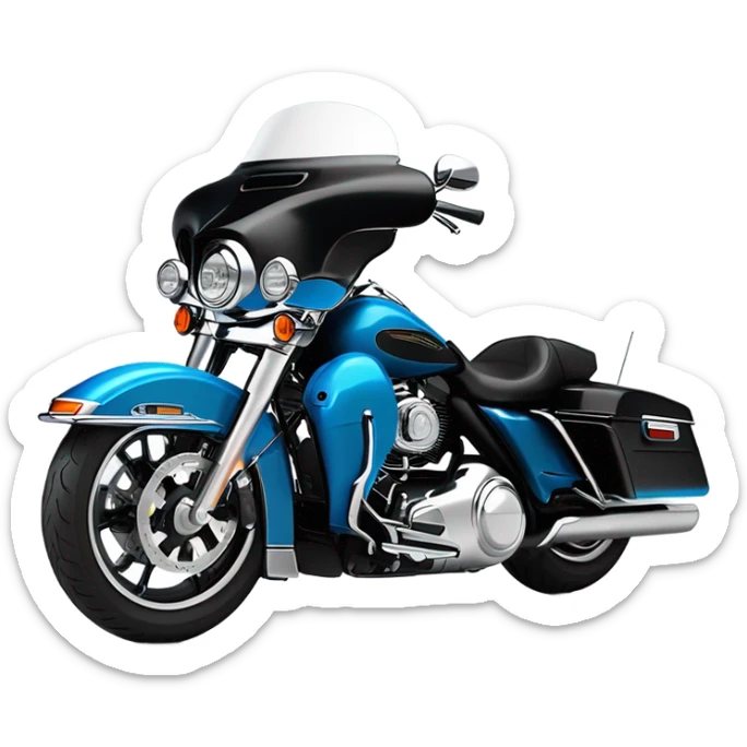 harley davidson ultra classic in big blue pearl and vivid black with two color scheme with recurve windshield and two shorter antennas on the trunk pac sticker