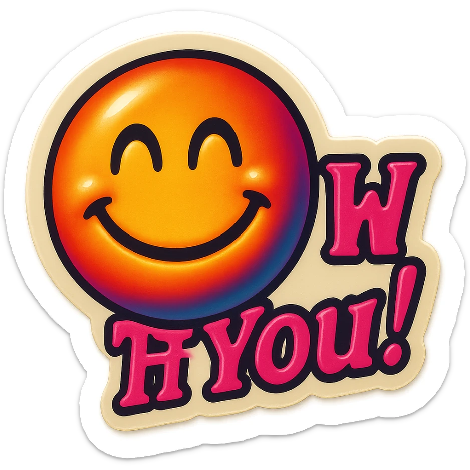 excited smile with mouth closed 
add the words W You! in pink sticker