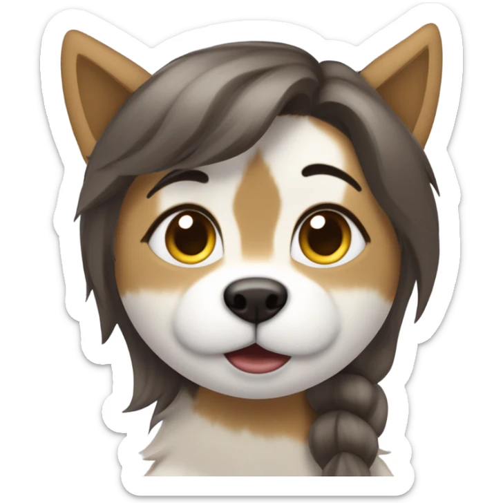 Une fille aux cheveux brun foncé fais un bisous sur la joue  a un Husky doré clair sticker