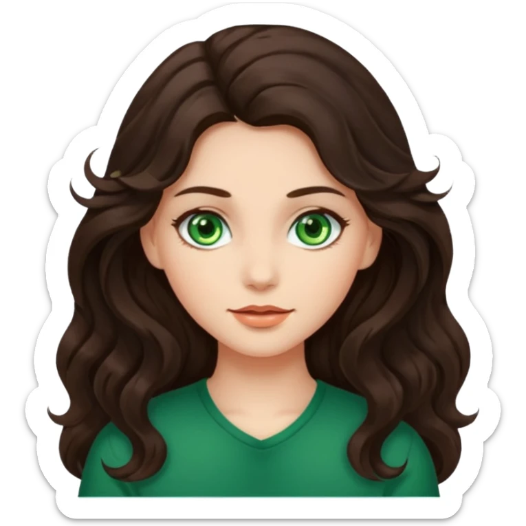 iOS style emoji. A girl with long dark brown wavy hair. sticker
