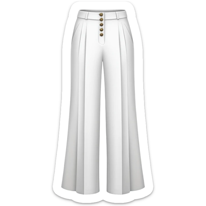 only the white palazzo pants garment, moderate wide leg dress pants, formal with button, isolated flat lay, no human, no model, just the clothing item on white background sticker