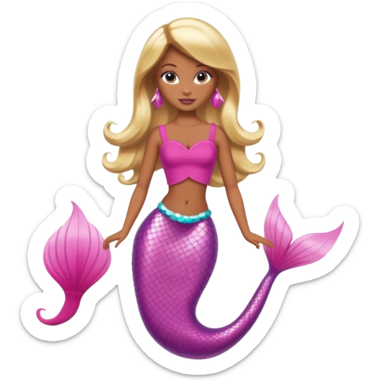 Brown skin blonde hair barbie mermaid with pink tail sticker