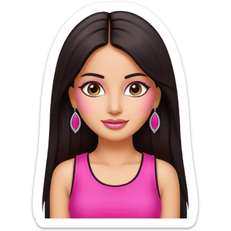 a pretty bratz emoji that looks like bollywood actress katrina kaif with straight  hair wearing a neon pink sleeveless top
She should resemble Katrina Kaif. sticker