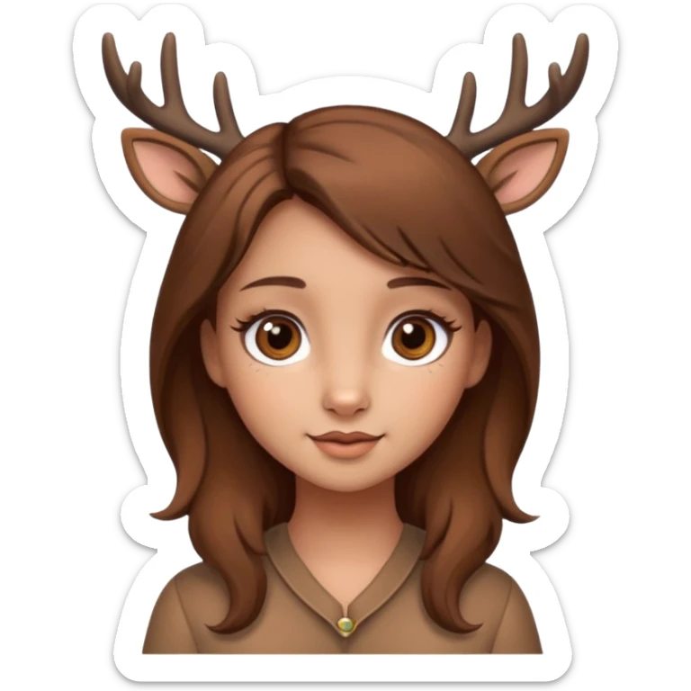 Make a cute girl deer with brown hair and brown eyes give her cute lashes sticker