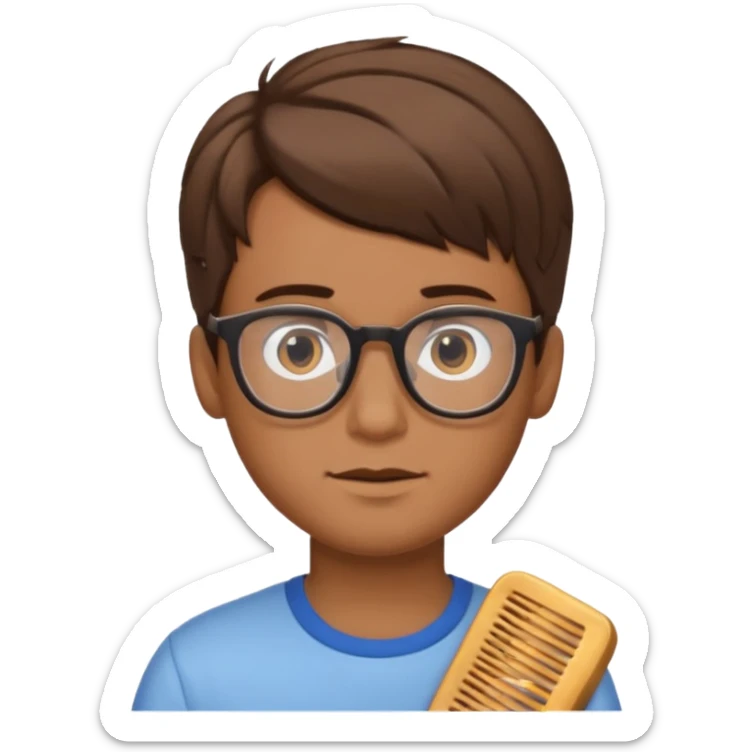 Kid with comb hair and glasses brown hair boy and tan skin color  sticker