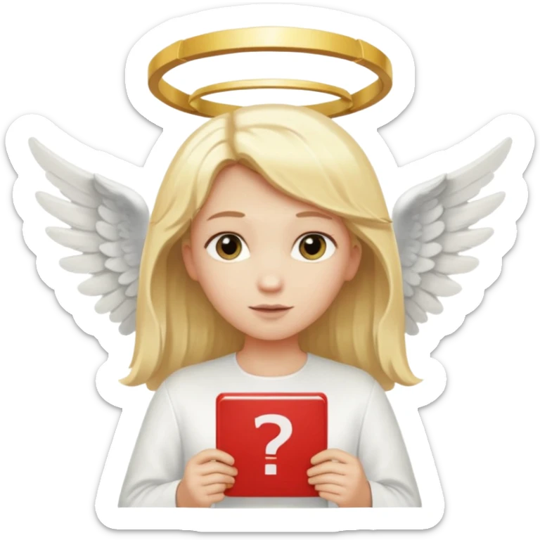 "An angel emoji with blonde hair, a halo, wings, holding a 'COMPARTILHAR' sign in bold letters." sticker