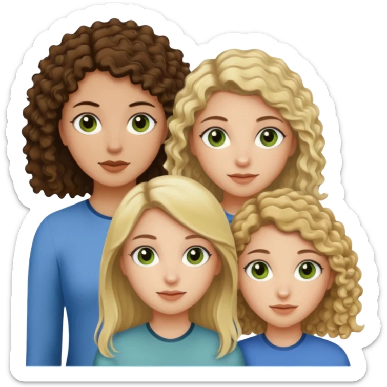 A trio of friends girls (one straight haired brown eyed brunette, another straight haired Blueish greenish eyed blonde and the last girl a browned eyed curly haired brunette sticker