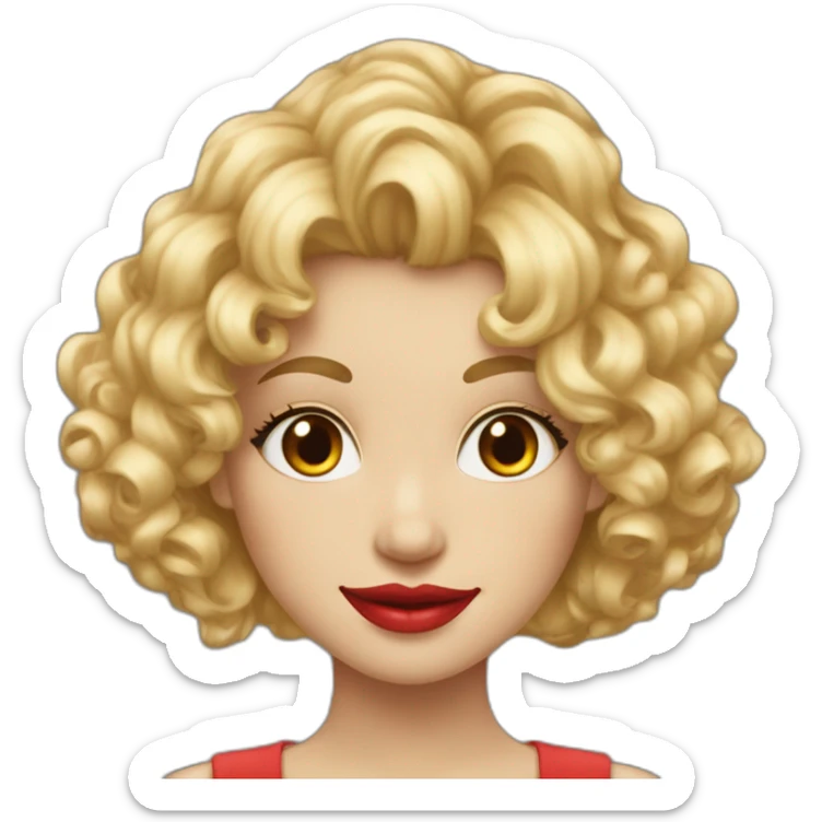A girl with blonde hair dupe red lips a little bit curly hair at the bottom, skinny and with a beautiful smile SKINNY sticker