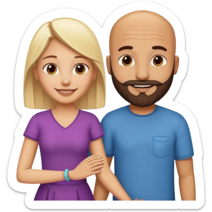 Naked bald Indian man with a beard and naked blonde woman holding hands sticker