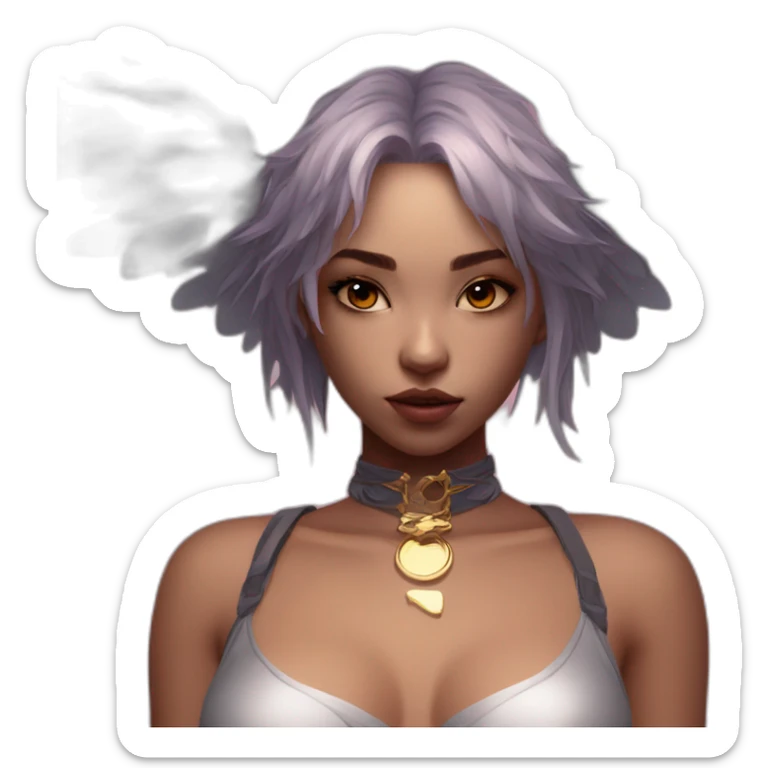 Lauren Summer, Bare belly, Wings, Choker, Bathed in shadows, FOV 90 degrees, short lighting, L USM, Cold Colors, gilded technique, extremely hyper aesthetic, absurdres sticker