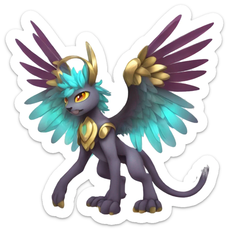 Anthro Sona Cool Edgy Cute Legendary Colorful Shy Winged Shiny Fakemon-Fantasy-Creature With Long Hair-Mane Full Body Detailed High Quality sticker