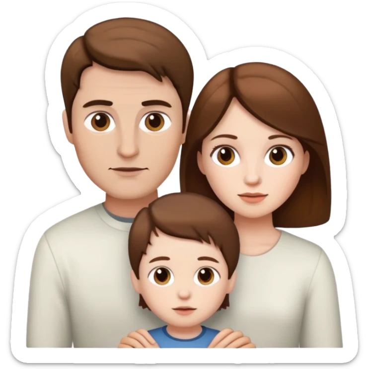 woman, man and child white skin and all brown hair sticker
