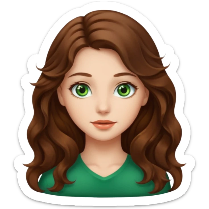 Beautiful girl,brown hair,wavy hair，long hair,green eyes  sticker
