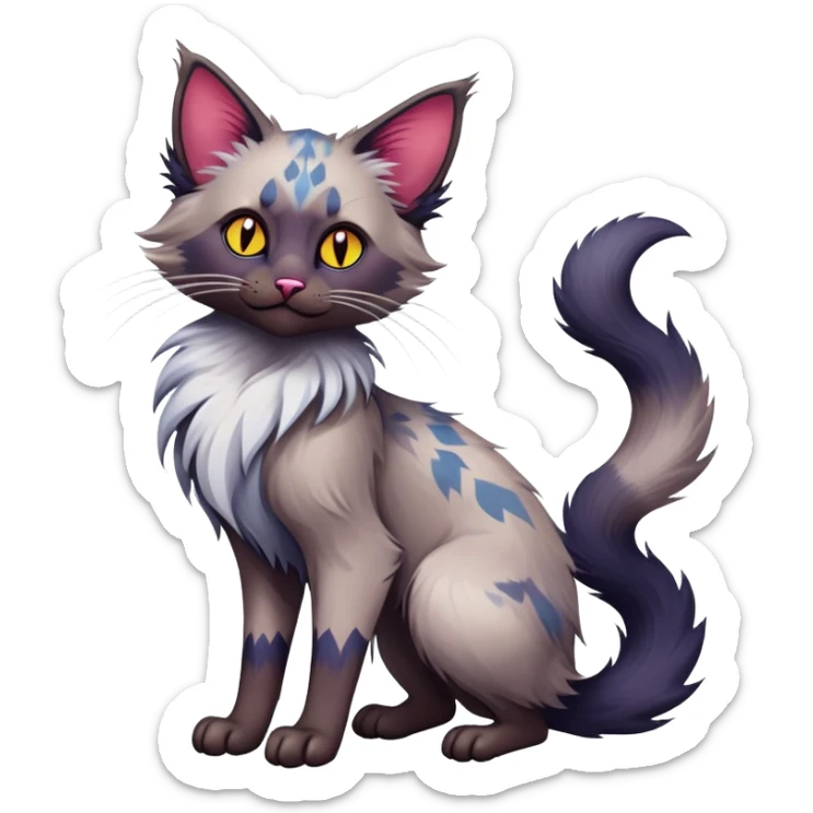 Colorful exotic Fantasy-Ragdoll-Fakémon-Lykoi-feline-hybrid (full body) sticker