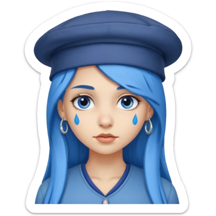 blue long hair killing looks in gray girl with hats sticker