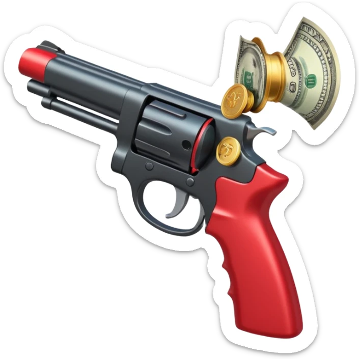 Dollars are pouring out of a red TikTok money-spinning gun sticker
