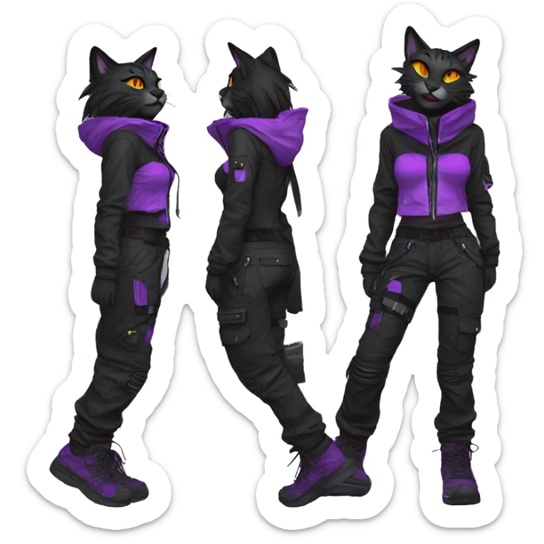 Edgy Anthro cool pretty colorful dark cat-fursona techwear cargo pants hoodie sticker