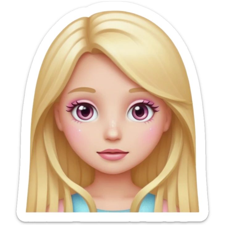 “Emoji girl, pastel pink blush, sparkly wide eyes, long blonde hair.” sticker