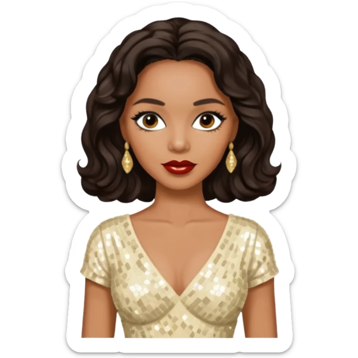 Dorothy Dandridge with long dark brown hair, cream sequin outfit sticker