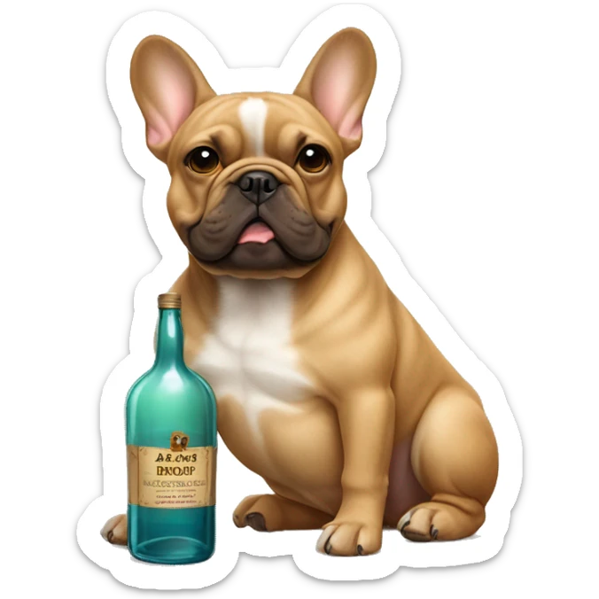 Light brown French bulldog with a bottle of whiskey  sticker