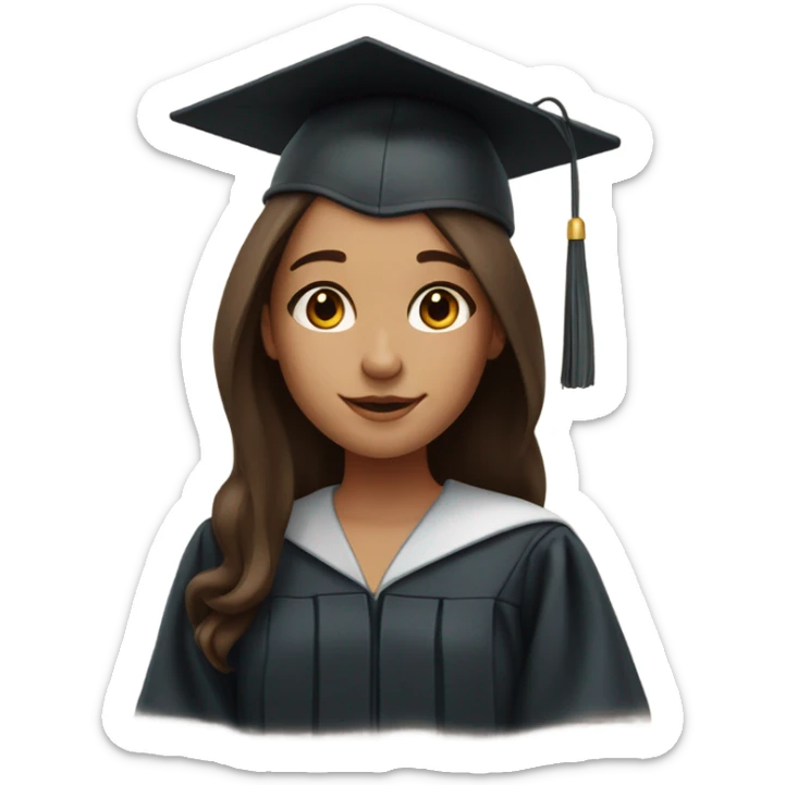 white-skin girl with long brown hair and dark brown eyes with graduation cap and attire sticker