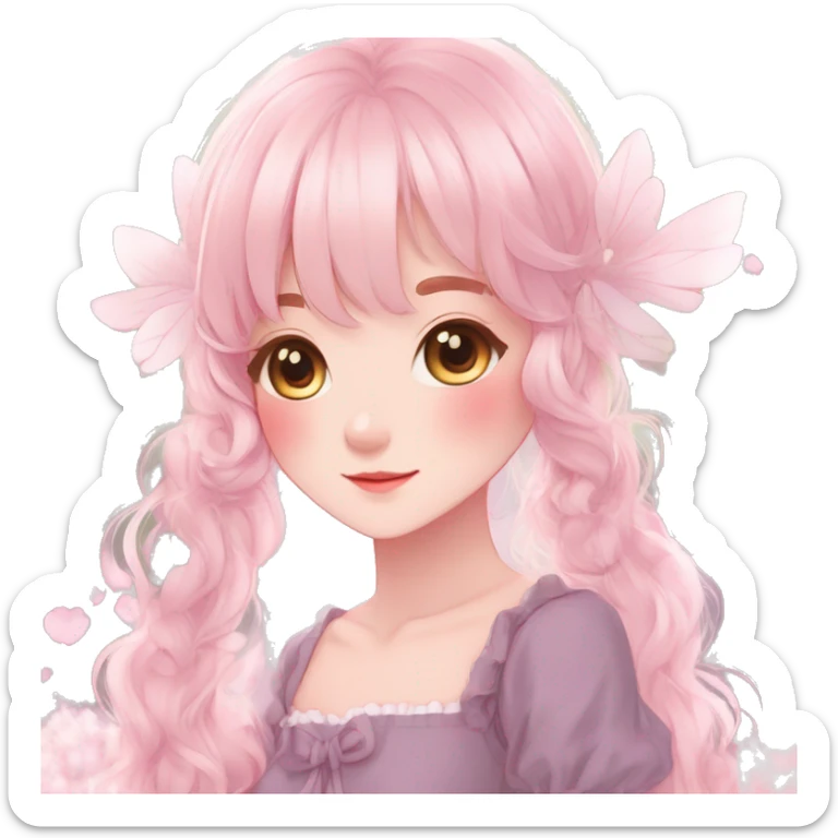 Gorgeous anime style lady with blushing face cottagecore fairycore  Kawaii anime colorful pearly romantic simplistic aesthetic trending stylea sticker