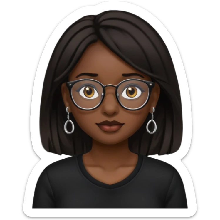 sarah babygirl dark hair and glasses with nose piercing and earrings and black top sticker