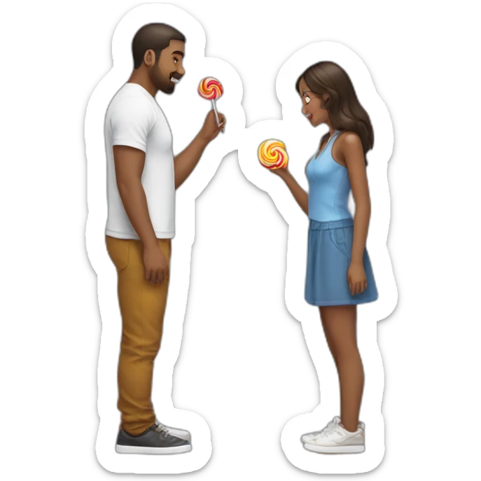 Draw me : girl on her two knees ready to eat a lollipop side view man sticker