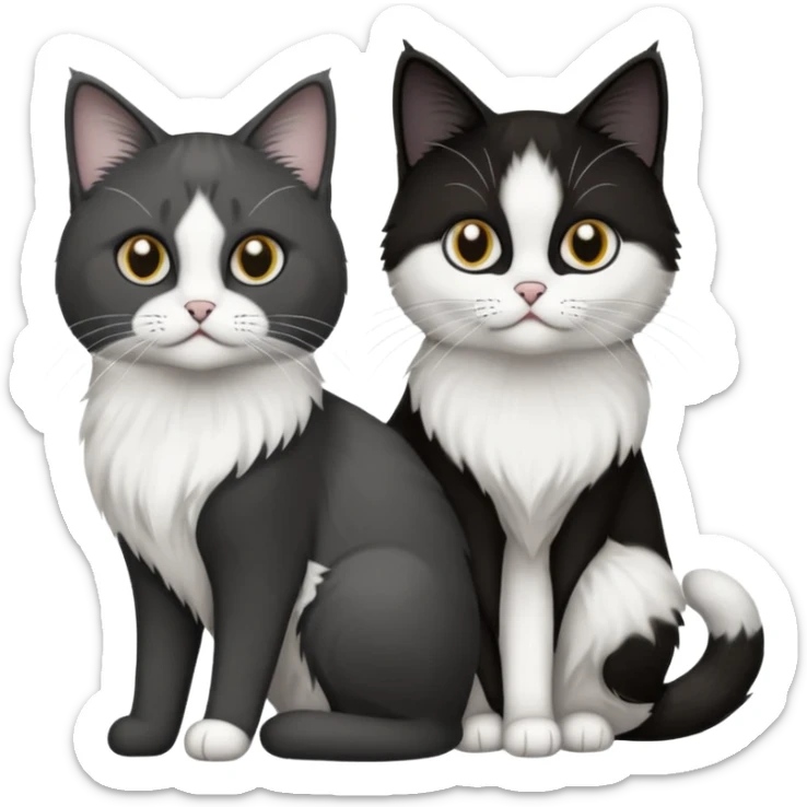 2 chats noirs et blancs qui se ressemblent l'une poil court l'autre poil ragdoll sticker