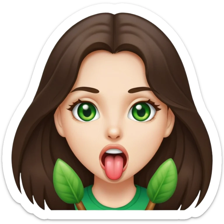 Brunette green eyed girl showing tongue, long hair  sticker