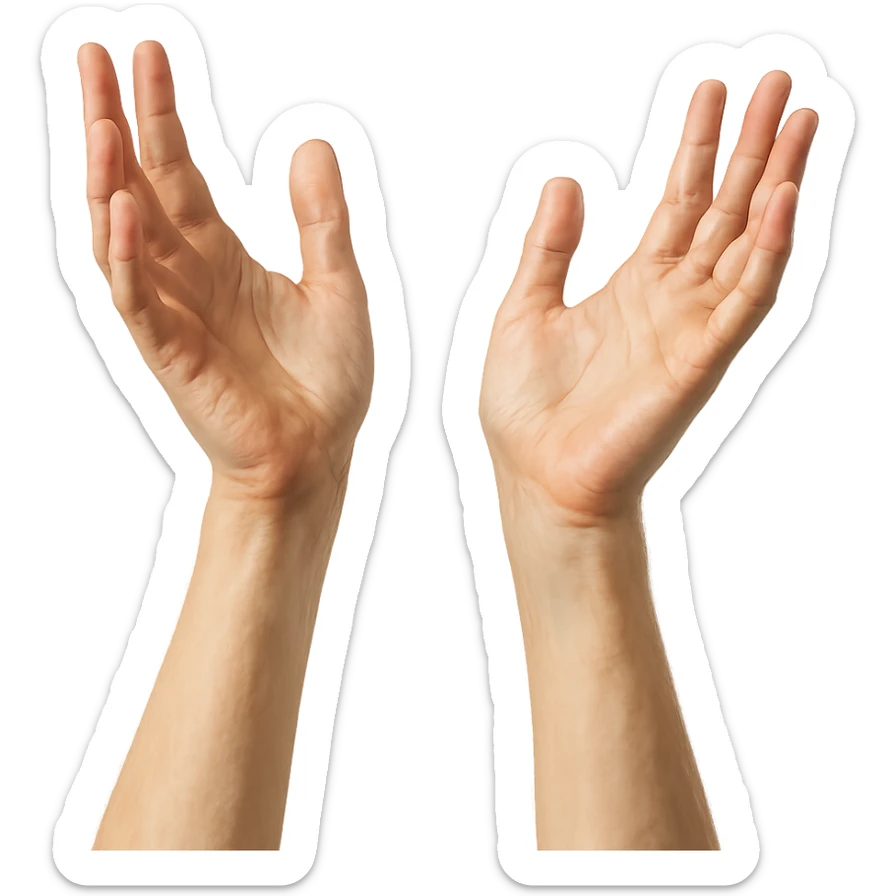 two open hands reaching towards the sky, realistic style sticker