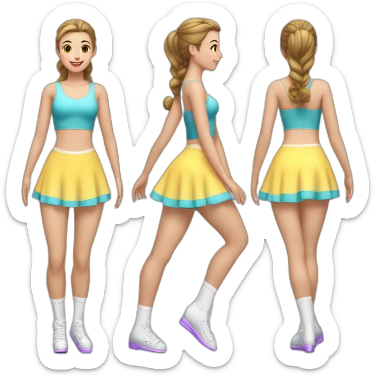caucasian-curvy-figure skater girl short-black-skirt-back-and-front-views-long-white-socks sticker