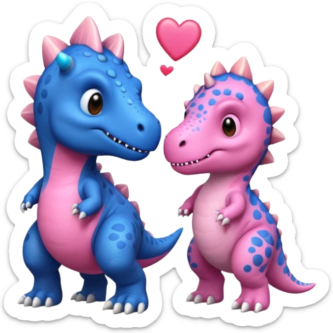 2 Dino one Triceratops cute pink kawei in love with one Blue t-Rex  sticker