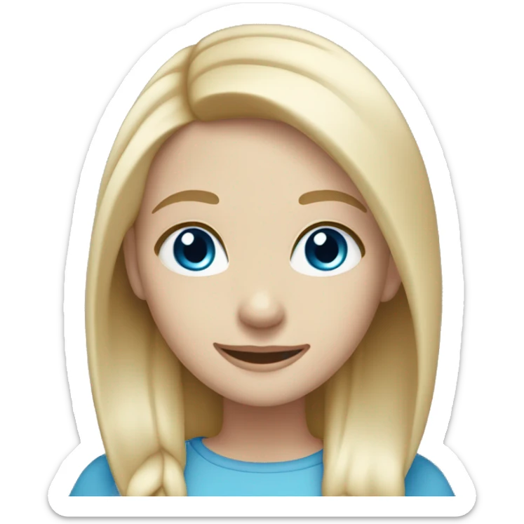 Girl with pale skin, straight medium light blonde hair blue eyes smiling sticker