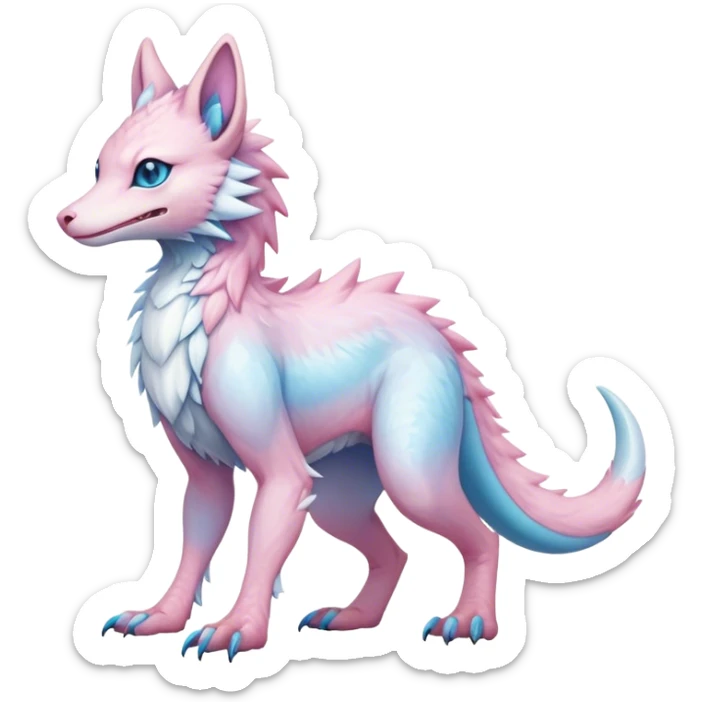 Feral Rare Fantasy cute realistic adorable pastel pink light-blue white iridescent Vernid-Sergal-hybrid by LiLaiRa, markings, tufted ears, full body sticker