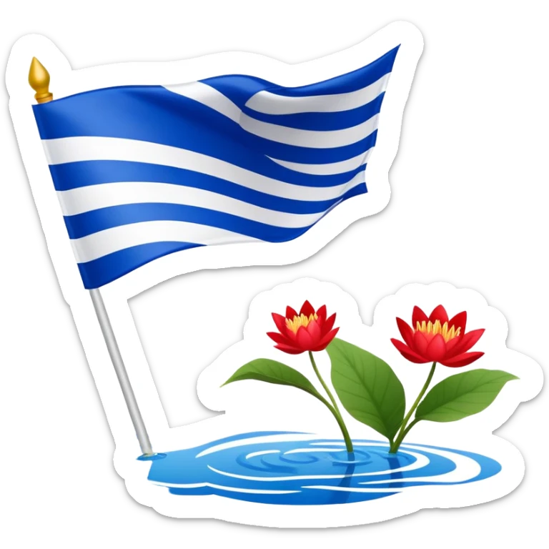 Flag of Friesland with blue and white diagonal stripes and red water lily leaves sticker