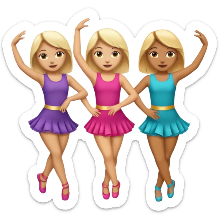 Emoji of 3 Girls dancing ONE with blonde hair, one tan skin with brown  hair ONLY ONE IS BLONDE sticker