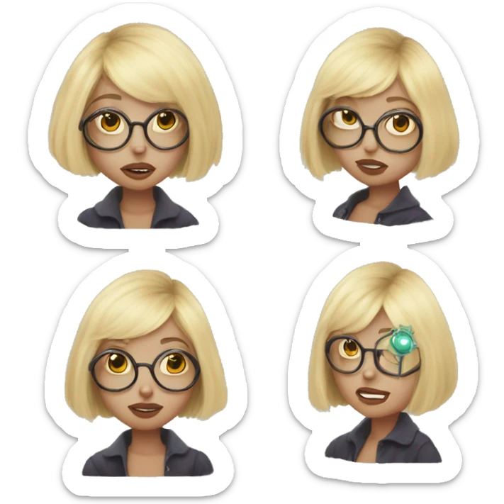 Blonde Bob cut hair weird Karen with circular glasses and tarot cards sticker