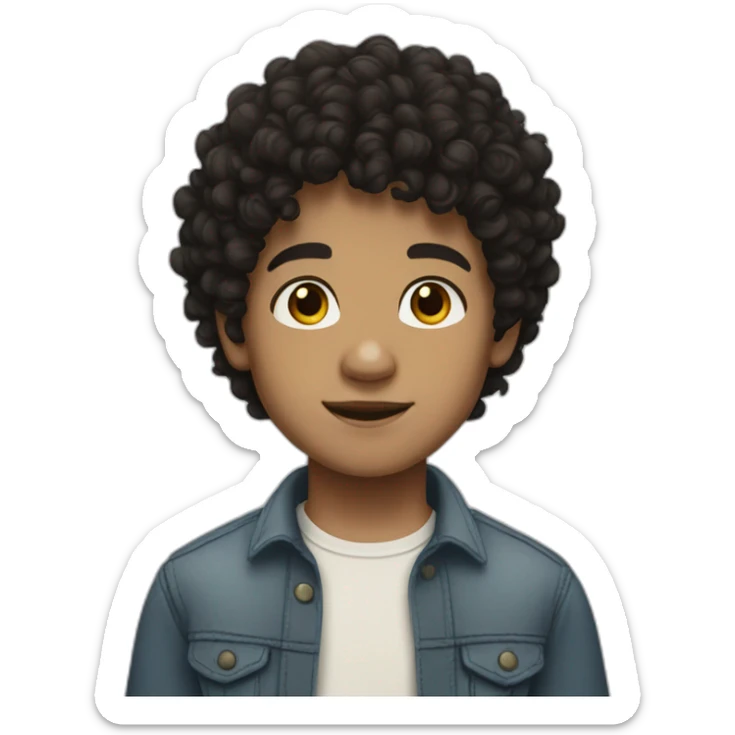 Boy, black curly hair, brown eyes, white skin sticker