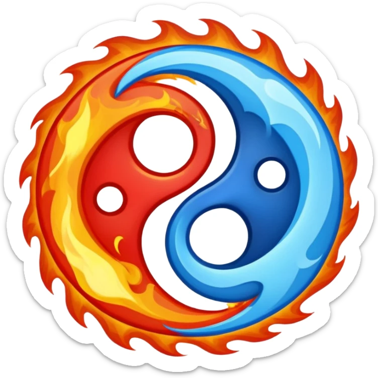 The fire and water emojis are in the form of the yin-yan symbol in front of a completely black background. sticker