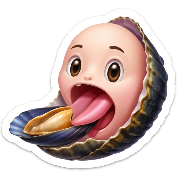 langue qui dépasse d'une bouche humaine ouverte et touche une moule ouverte sans coquille sticker
